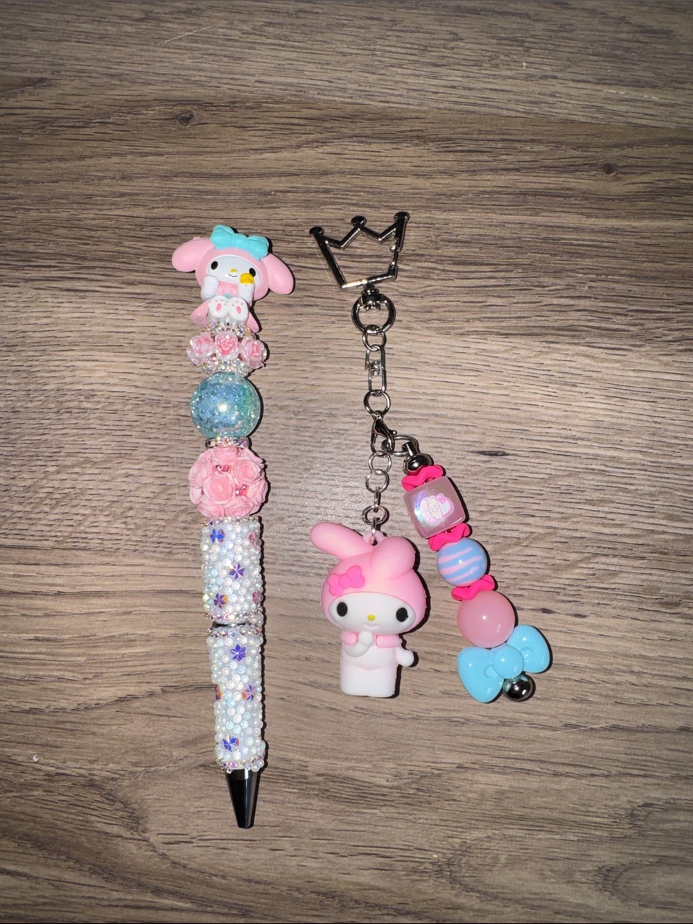 My Melody Pink & Aqua Beaded Pen with Matching Keychain
